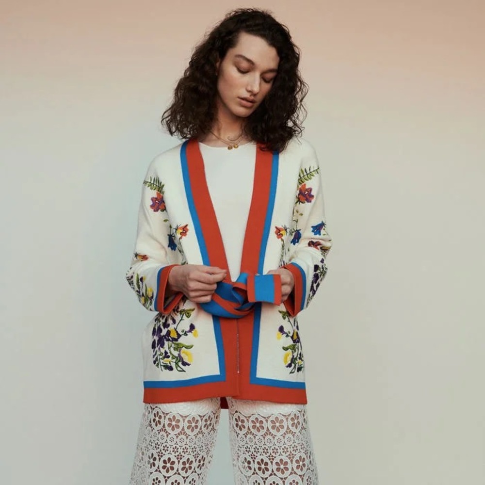 Maje Manny Embroidered Belted Cardigan